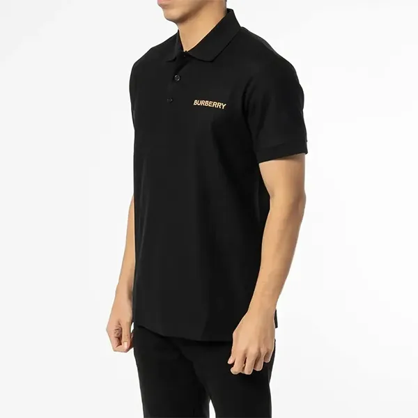 Áo Polo Nam Burberry Hartford Logo Embroidered Polo Shirt In Black Màu Đen Size XS