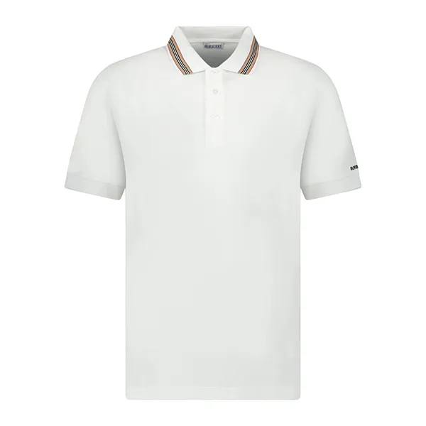 Áo Polo Nam Burberry Hartford Striped Check White Màu Trắng Size M (Form Ôm 1)