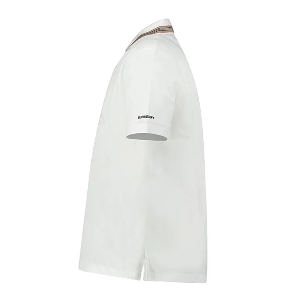 Áo Polo Nam Burberry Hartford Striped Check White Màu Trắng Size M (Form Ôm 1)