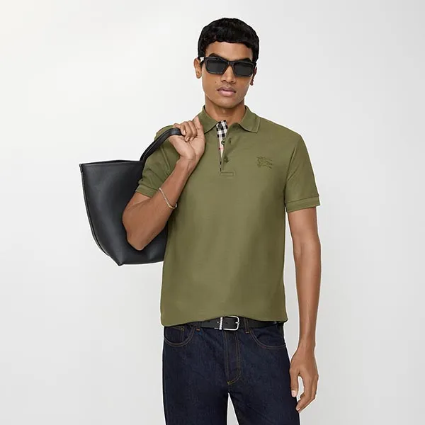 Áo Polo Nam Burberry Slim Fit Cotton Polo Shirt Olive Green 81269321 Màu Xanh Rêu Size XS