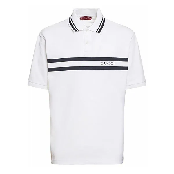 Áo Polo Nam Gucci Logo Stretch Cotton Piquet Polo Shirt Màu Trắng Size XS