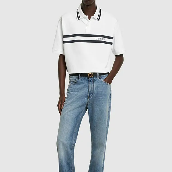 Áo Polo Nam Gucci Logo Stretch Cotton Piquet Polo Shirt Màu Trắng Size XS
