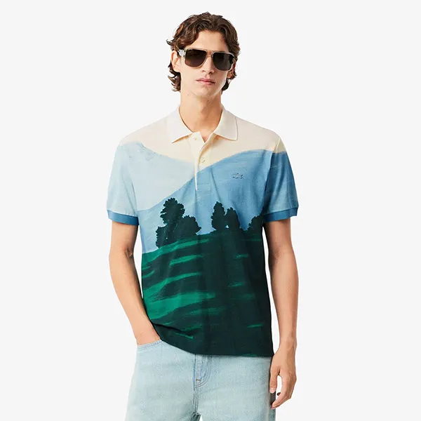 Áo Polo Nam Lacoste Classic Fit Printed Petit Piqué Polo Shirt PH5895 9IX Màu Xanh Size 3