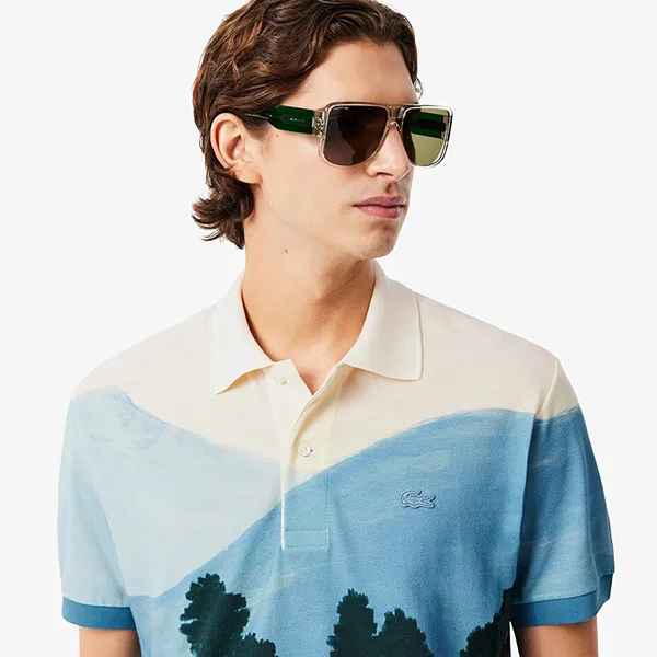 Áo Polo Nam Lacoste Classic Fit Printed Petit Piqué Polo Shirt PH5895 9IX Màu Xanh Size 3