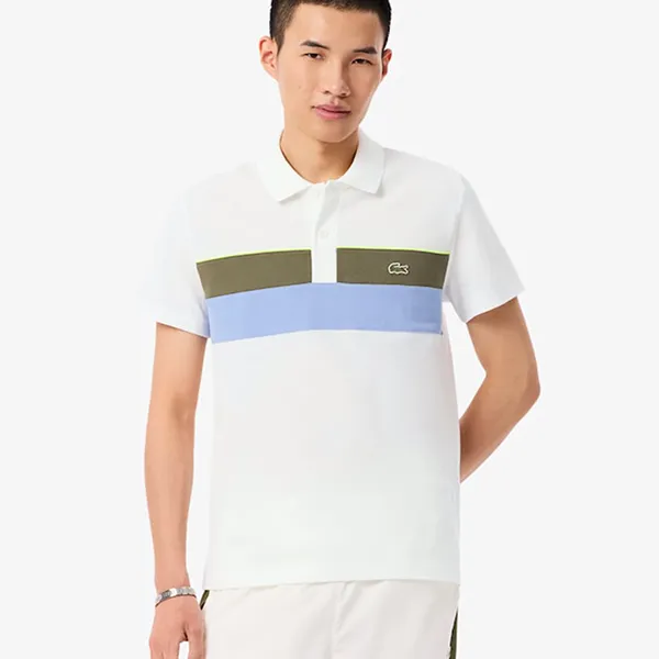 Áo Polo Nam Lacoste Men's Regular Fit Colorblock Petit Piqué Màu Trắng Size 4