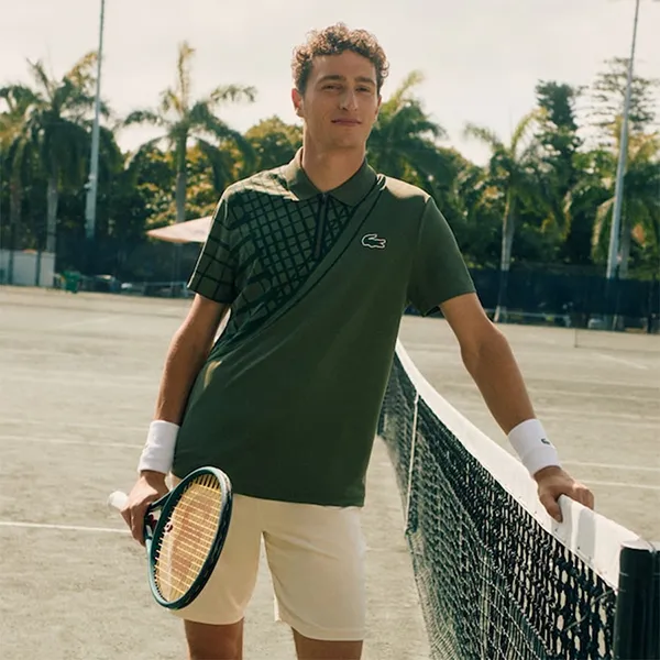 Áo Polo Nam Lacoste Men's Ultra Dry Printed Slim Fit Tennis DH4756 - E9F Màu Xanh Kaki Size 3