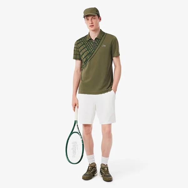 Áo Polo Nam Lacoste Men's Ultra Dry Printed Slim Fit Tennis DH4756 - E9F Màu Xanh Kaki Size 3