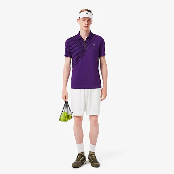 Áo Polo Nam Lacoste Men's Ultra Dry Printed Slim Fit Tennis DH4756 - HXL Màu Tím Size 3