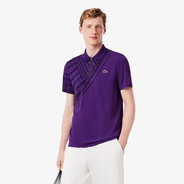 Áo Polo Nam Lacoste Men's Ultra Dry Printed Slim Fit Tennis DH4756 - HXL Màu Tím Size 3