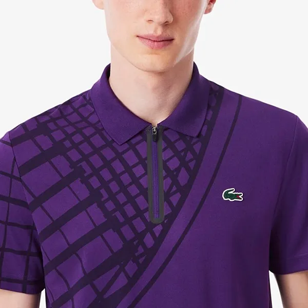 Áo Polo Nam Lacoste Men's Ultra Dry Printed Slim Fit Tennis DH4756 - HXL Màu Tím Size 3