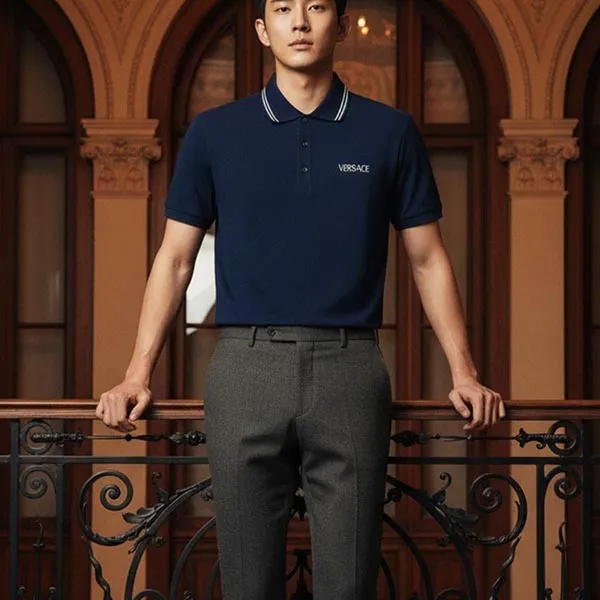 Áo Polo Nam Versace 1011851 1A14049 1UI20 Màu Xanh Navy Size XS