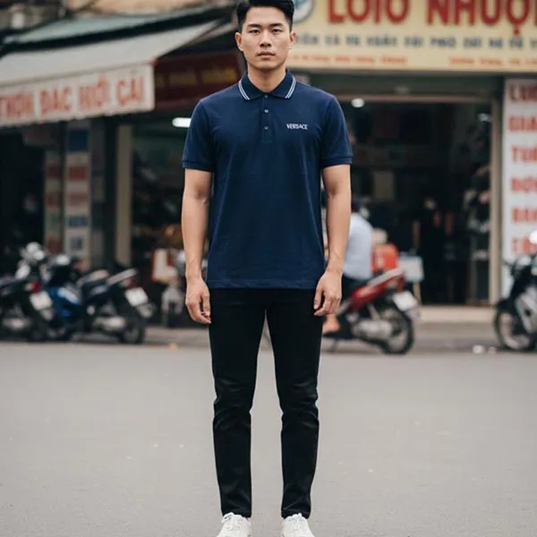 Áo Polo Nam Versace 1011851 1A14049 1UI20 Màu Xanh Navy Size XS