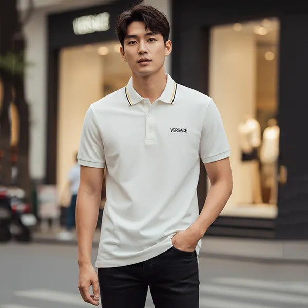 Áo Polo Nam Versace Check 1011851 1A14049 1W000 Màu Trắng Size XS