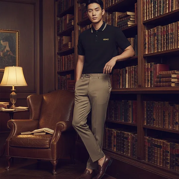 Áo Polo Nam Versace Check 1011851 1A14049 1B000 Màu Đen Size XS