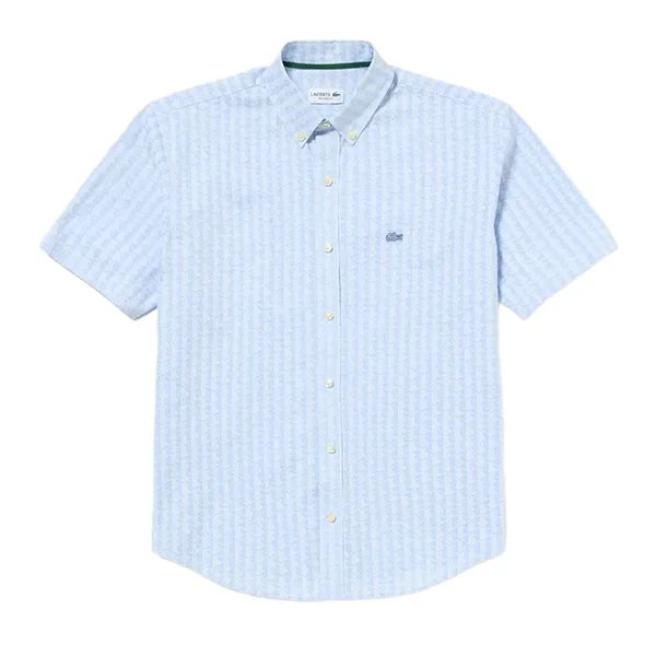 Áo Sơ Mi Cộc Tay Nam Lacoste Monogram Print Jacquard Chambray Oxford Shirt CH4730 - HBP Màu Xanh Blue Size 39