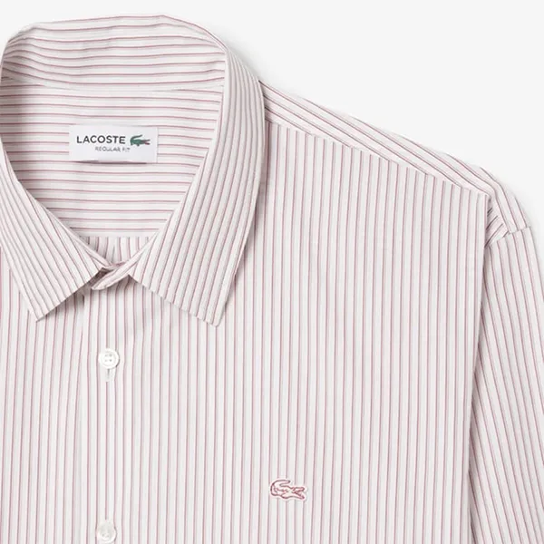 Áo Sơ Mi Dài Tay Nam Lacoste Men's Regular Fit Striped Button Down Shirt CH9087 - 7I4 Màu Trắng/Đỏ Size 41