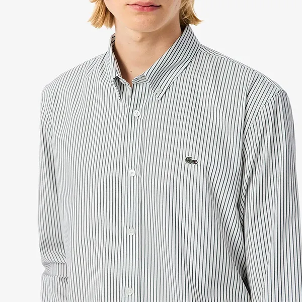 Áo Sơ Mi Dài Tay Nam Lacoste Regular Fit Striped Pinpoint Shirt CH5084 - 737 Màu Xanh Green/Trắng Size 40