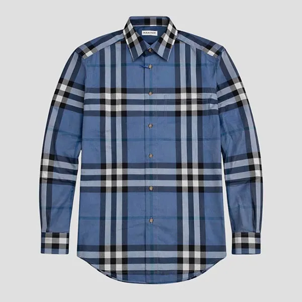 Áo Sơ Mi Nam Burberry Chevron Long Sleeves Shirt Check Blue Jade 8111773 Màu Xanh Blue Size XS