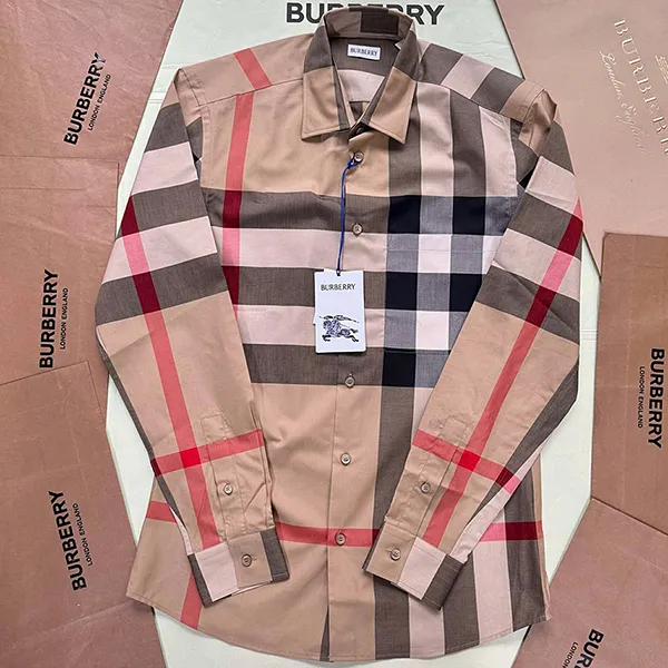 Áo Sơ Mi Nam Burberry Long Sleeve Cotton Shirt Phối Màu Size S