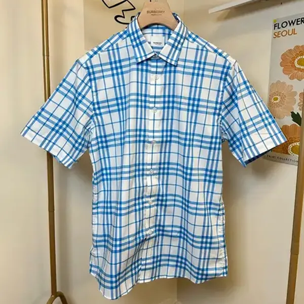 Áo Sơ Mi Nam Burberry Sky Blue Plaid Short-sleeve Shirt 8084693 Màu Xanh Phối Trắng Size XS