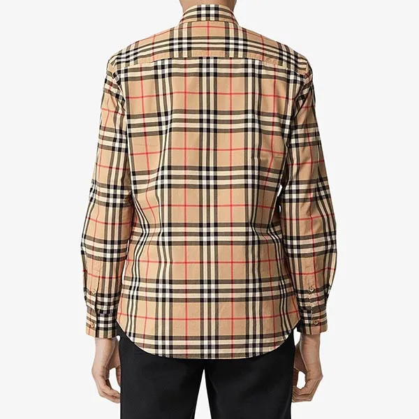 Áo Sơ Mi Nam Burberry Vintage Check Cotton Poplin 8020863 1004 Màu Be Kẻ Size M