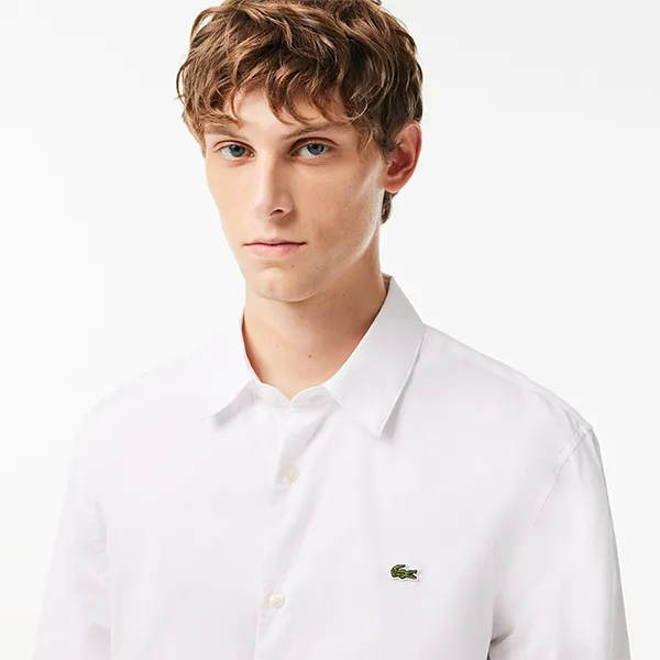 Áo Sơ Mi Dài Tay Nam Lacoste Men's Slim Fit Shirt Made Of Stretch Poplin Fabric CH6282 - 001 Màu Trắng Size 39
