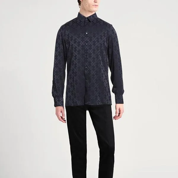 Áo Sơ Mi Nam Dolce & Gabbana D&G Men’s Patterned Shirt G5EJ1T Màu Xanh Navy Size 40
