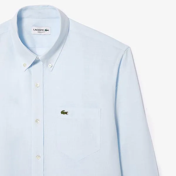 Áo Sơ Mi Nam Lacoste Men's Regular Fit Linen Shirt CH5692 T01 Màu Xanh Da Trời Size 40