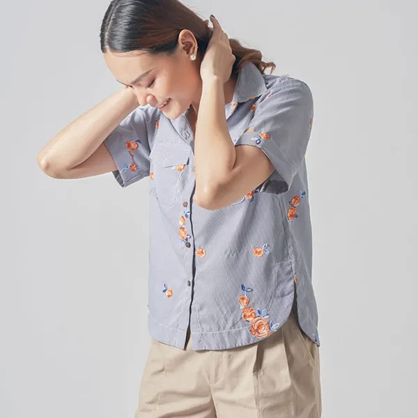 Áo Sơ Mi Nữ F2 Fashion & Freedom Kate SMW474-S-S-1021 Màu Sọc Xanh Hoa Size S