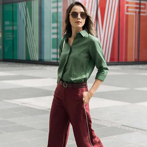 Áo Sơ Mi Nữ F2 Fashion & Freedom Linen Back To Work SMW360-XR-S-0420 Màu Xanh Rêu Size S