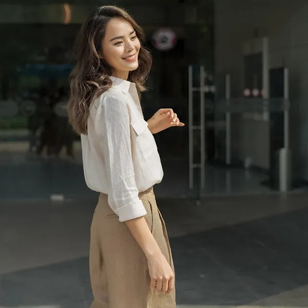 Áo Sơ Mi Nữ F2 Fashion & Freedom Linen Back To Work SMW367-K-S-0420 Màu Kem Size S