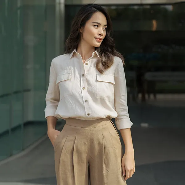 Áo Sơ Mi Nữ F2 Fashion & Freedom Linen Back To Work SMW367-K-S-0420 Màu Kem Size S