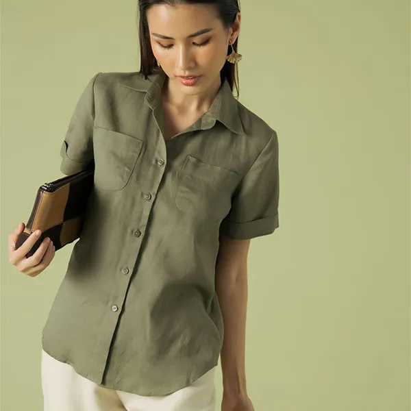 Áo Sơ Mi Nữ F2 Fashion & Freedom Linen Becoming Discover SMW454-XR-XXL-0321 Màu Xanh Rêu Size XXL