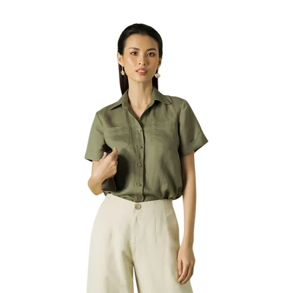 Áo Sơ Mi Nữ F2 Fashion & Freedom Linen Becoming Discover SMW454-XR-XXL-0321 Màu Xanh Rêu Size XXL