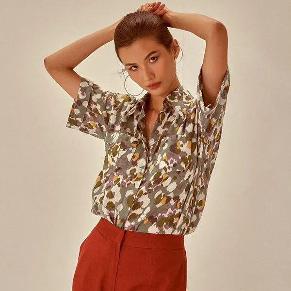 Áo Sơ Mi Nữ F2 Fashion & Freedom Linen Becoming Unveil SMW475-NHT-S-0721 Màu Xám Họa Tiết Size S