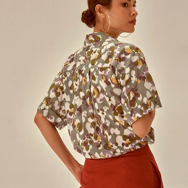 Áo Sơ Mi Nữ F2 Fashion & Freedom Linen Becoming Unveil SMW475-NHT-S-0721 Màu Xám Họa Tiết Size S