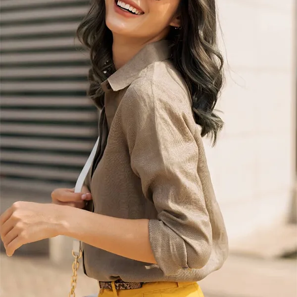 Áo Sơ Mi Nữ F2 Fashion & Freedom Linen Pride SMW360-RN-S-0820 Màu Rêu Nhạt Size S