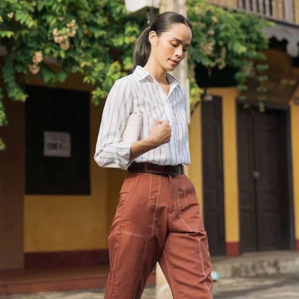 Áo Sơ Mi Nữ F2 Fashion & Freedom Linen Pride SMW360-TSD-S-0820 Màu Trắng Kẻ Size S