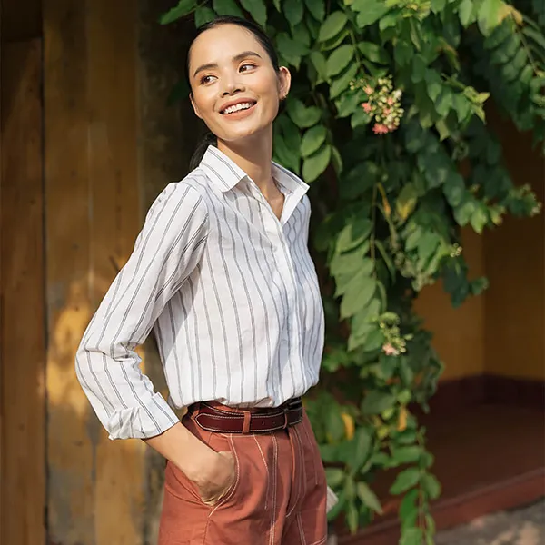 Áo Sơ Mi Nữ F2 Fashion & Freedom Linen Pride SMW360-TSD-S-0820 Màu Trắng Kẻ Size S