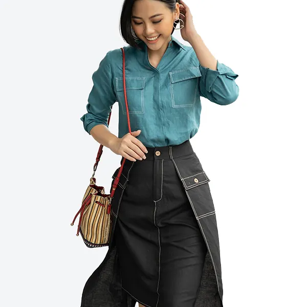 Áo Sơ Mi Nữ F2 Fashion & Freedom Linen Smart Casual SMW396-XCV-S-1020 Màu Xanh Cổ Vịt Size S