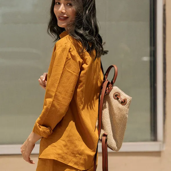 Áo Sơ Mi Nữ F2 Fashion & Freedom Linen SMW360-VN-S-0420 Màu Vàng Nghệ Size S