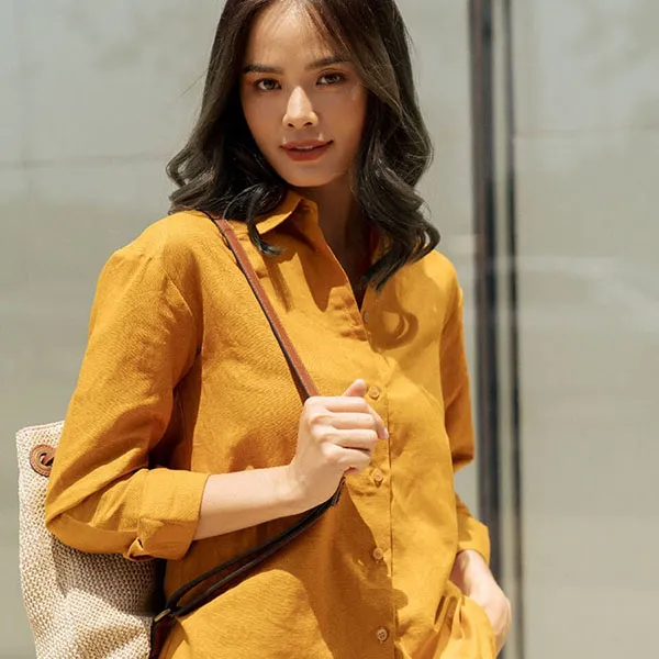 Áo Sơ Mi Nữ F2 Fashion & Freedom Linen SMW360-VN-S-0420 Màu Vàng Nghệ Size S