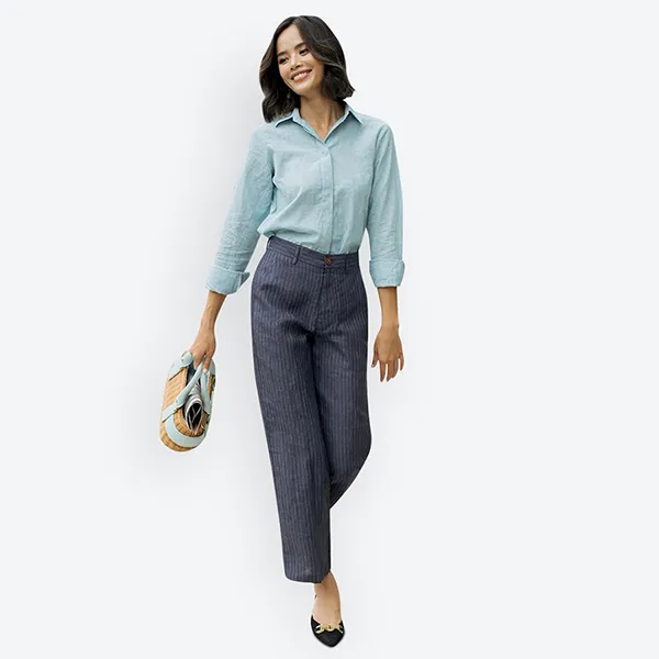 Áo Sơ Mi Nữ F2 Fashion & Freedom Linen SMW360-XN-S-0820 Màu Xanh Nhạt Size S