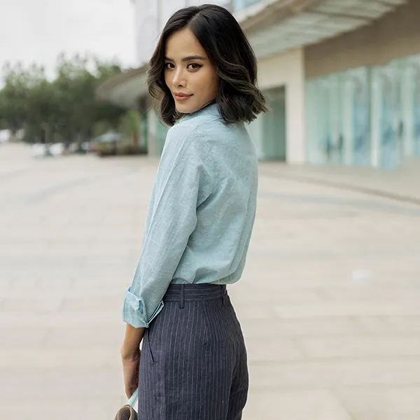 Áo Sơ Mi Nữ F2 Fashion & Freedom Linen SMW360-XN-S-0820 Màu Xanh Nhạt Size S