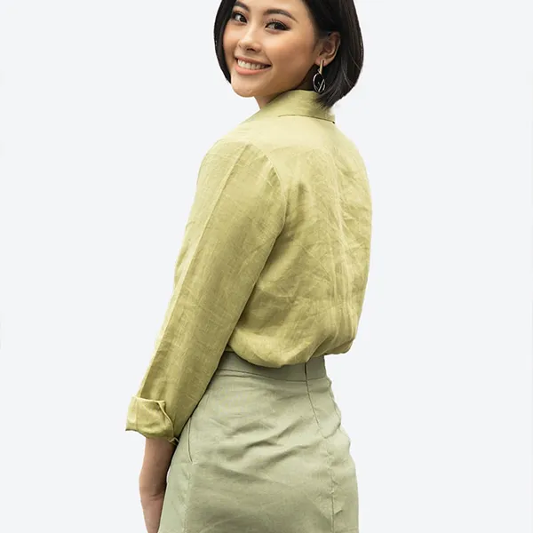 Áo Sơ Mi Nữ F2 Fashion & Freedom Linen Tender Drit SMW396-XC-S-1020 Màu Xanh Cốm Size S