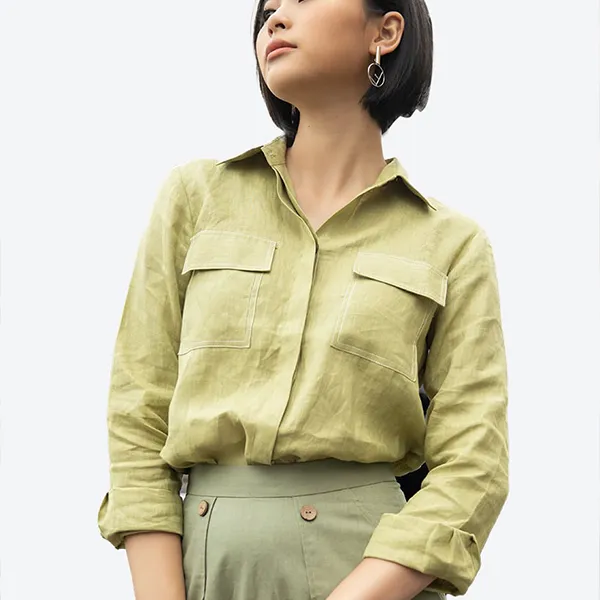 Áo Sơ Mi Nữ F2 Fashion & Freedom Linen Tender Drit SMW396-XC-S-1020 Màu Xanh Cốm Size S