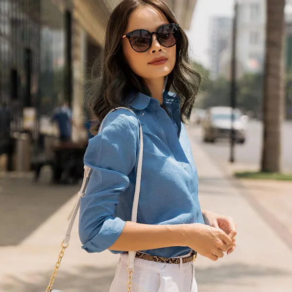 Áo Sơ Mi Nữ F2 Fashion & Freedom Linen Xanh Pride SMW360-XB-S-0820 Màu Xanh Dương Size S