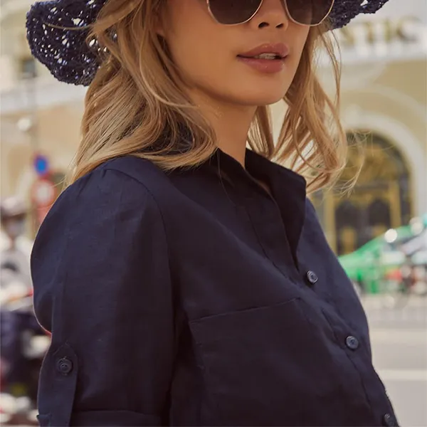 Áo Sơ Mi Nữ F2 Fashion & Freedom Linen SMW356-XD-S-0919 Màu Xanh Đen Size S