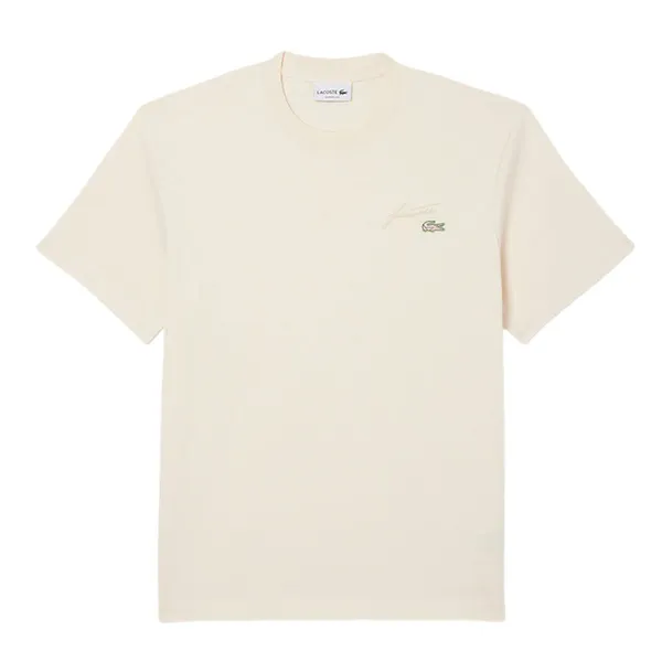 Áo Thun Nam Lacoste Heavy Jersey Embroidered Signature T-Shirt TH5492 XFJ Màu Kem Size 3