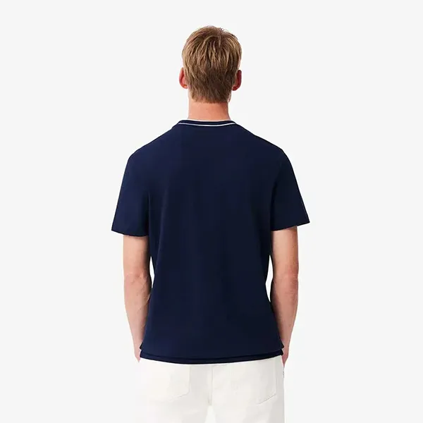 Áo Thun Nam Lacoste Men's Piqué Striped Collar Stretch T-Shirt TH1004 - 166 Màu Xanh Navy Size 4